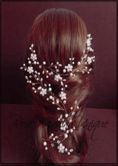 Дизайнерска сватбена украса за коса с кристали в слонова кост модел Garden of Beauty - 70 см